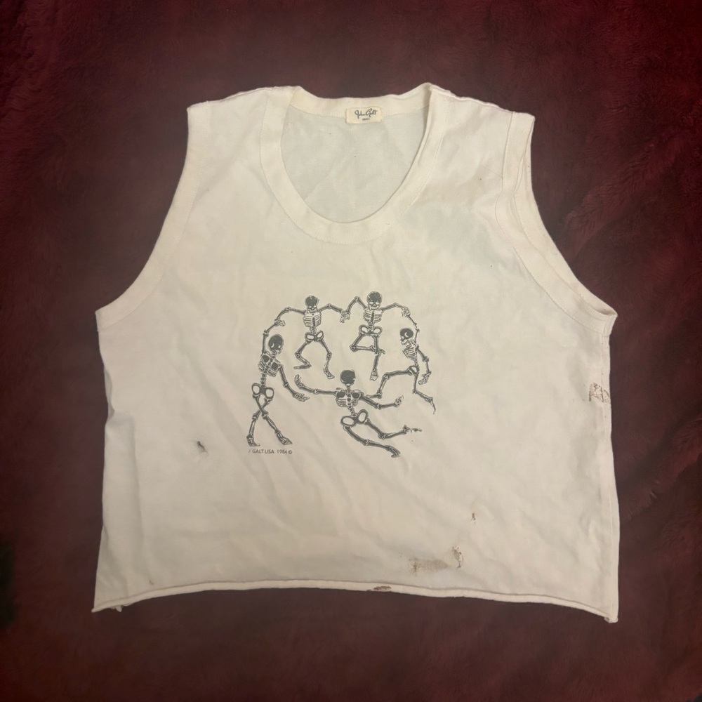 Brandy Melville/john galt skeletons dancing white tank crop top